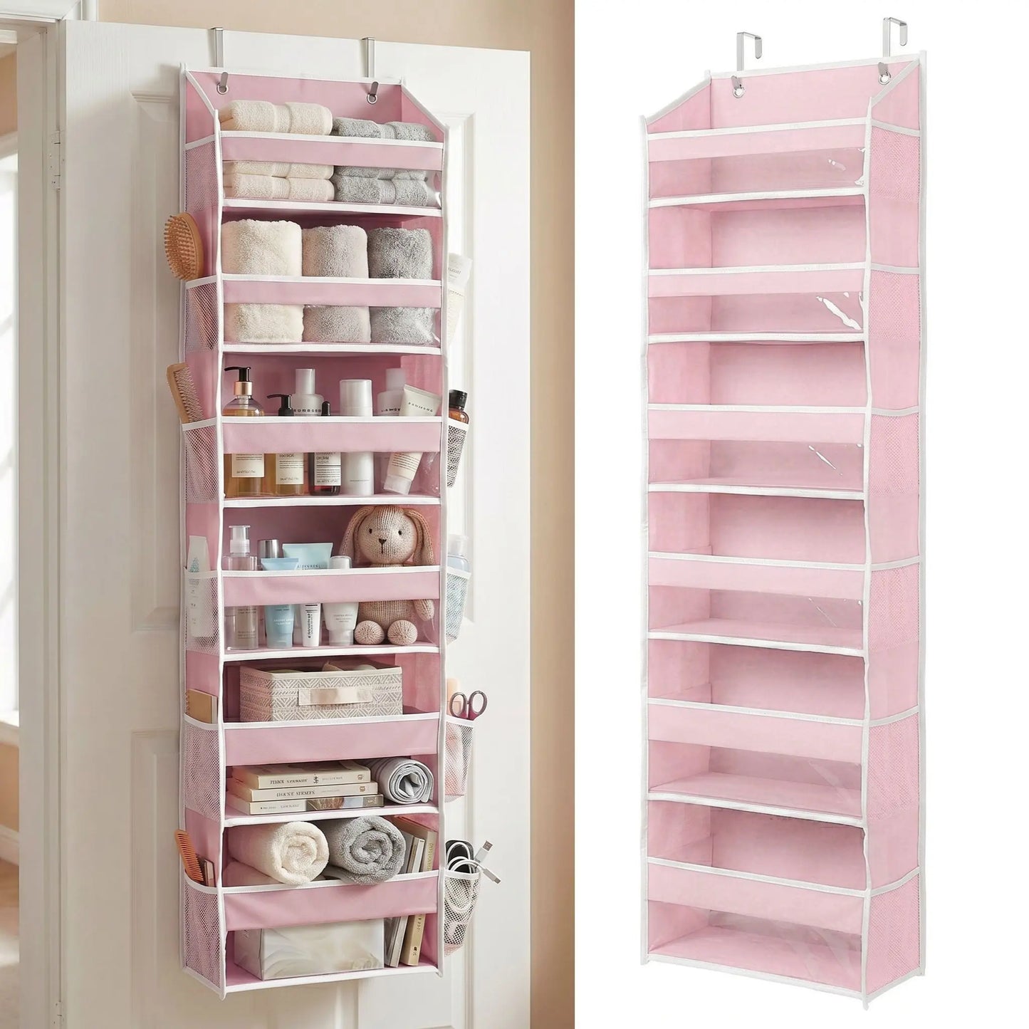 HOMELUX THEORY Heavy Duty over Door Organizer with Multi-Size Pockets & 12 Extra Mesh Side Storage Stable Anti-Tilt Non-Woven Fabric Heavy Weight Capacity