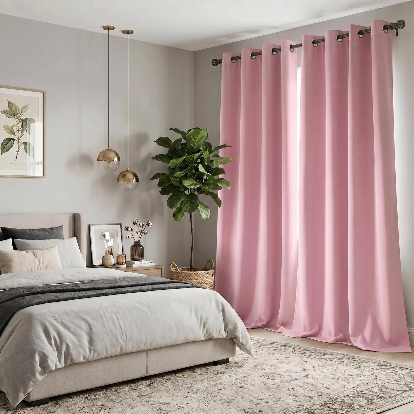 2-Panel 52"X84" Solid Full Blackout Grommet Curtains, Light-Blocking Window Drapes for Home Decoration, Model FT2599 QF222, Blackout Curtains