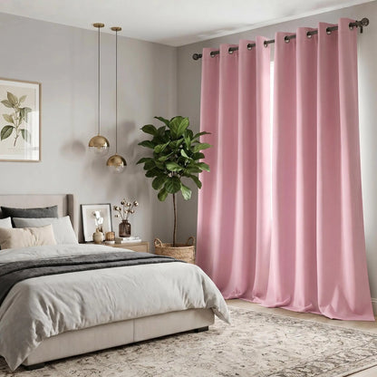 2-Panel 52"X84" Solid Full Blackout Grommet Curtains, Light-Blocking Window Drapes for Home Decoration, Model FT2599 QF222, Blackout Curtains