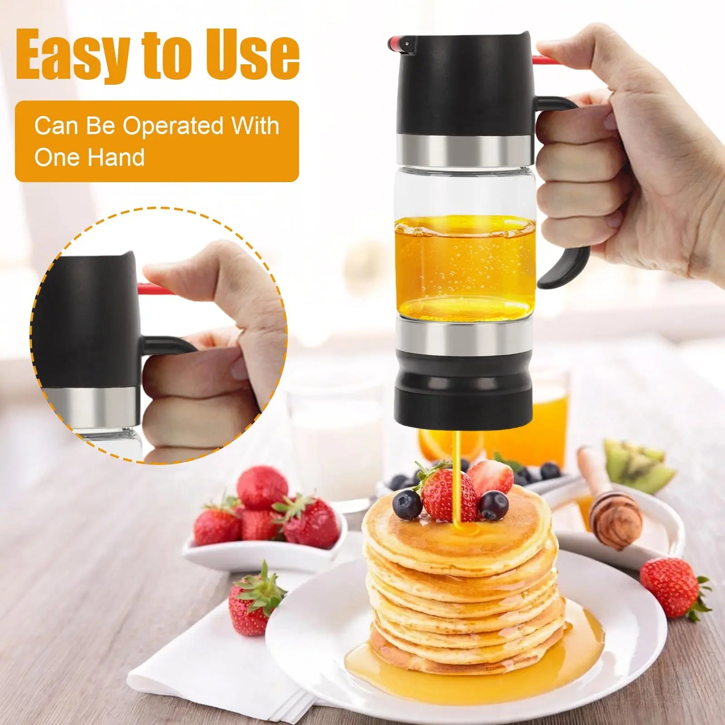 10Oz Glass Honey Dispenser with Spout, No-Drip Leak-Free Design, Handle, Easy to Clean & Refill, Maintains Freshness, Kitchen Preserving Container for Maple Syrup Everyday Use