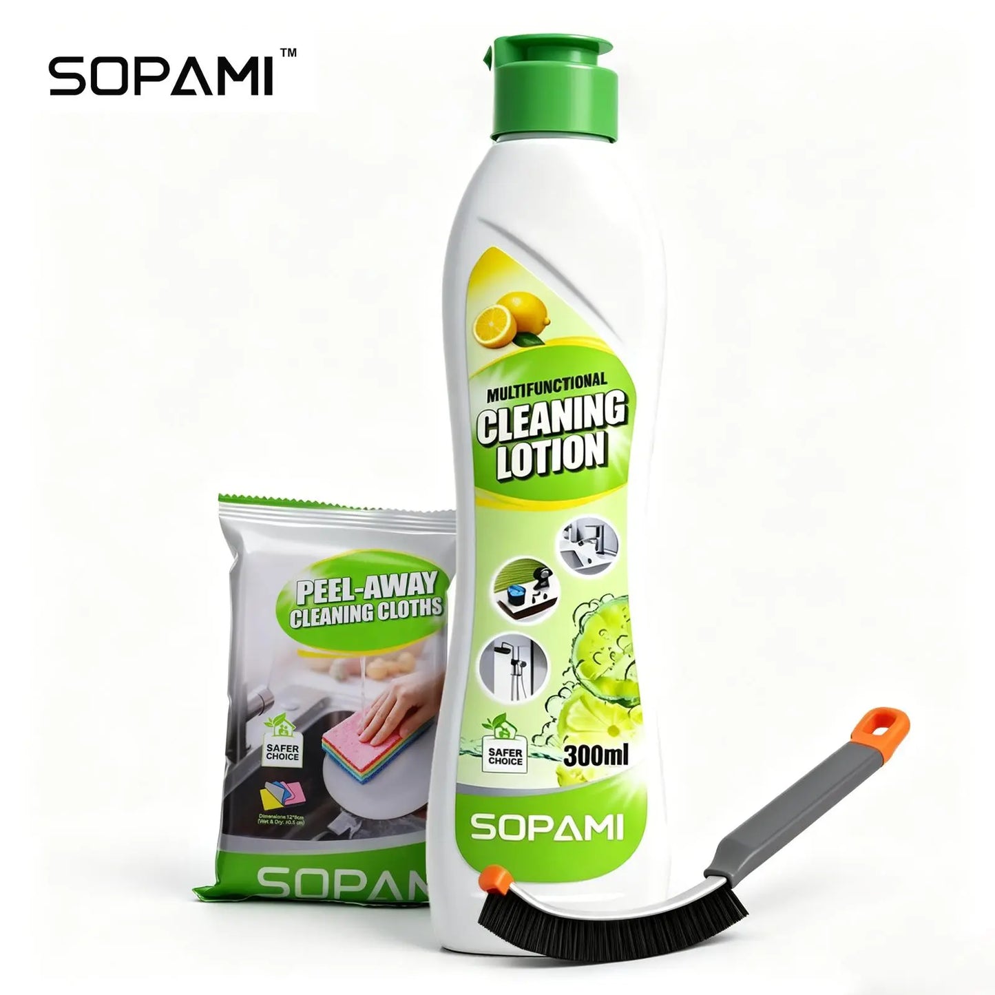 SOPAMI Multifunctional Cleaning Lotion 300Ml Creamy No Scratch Formula Removes Tough Stains Suitable for Kitchen Bathroom Metal and Ceramic Surfaces Gentle on Skin