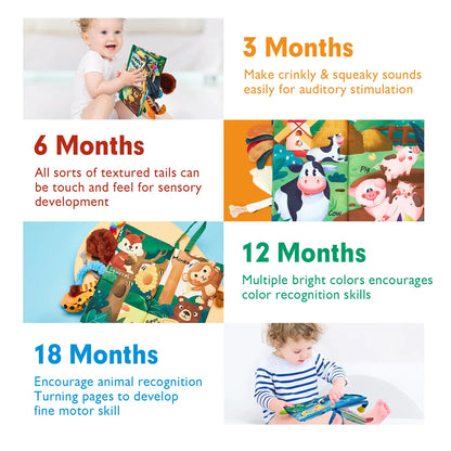 Hahaland Jungly Tails / Farm / Ocean Baby Books 0-6 Months,Infant Tummy Time Toy Sensory Learning Toys 6 to 12 Months, Touch and Feel Cloth Book for 0-3 Month Boy Girl,Baby Shower Birthday Easter Basket Stuffers Gifts