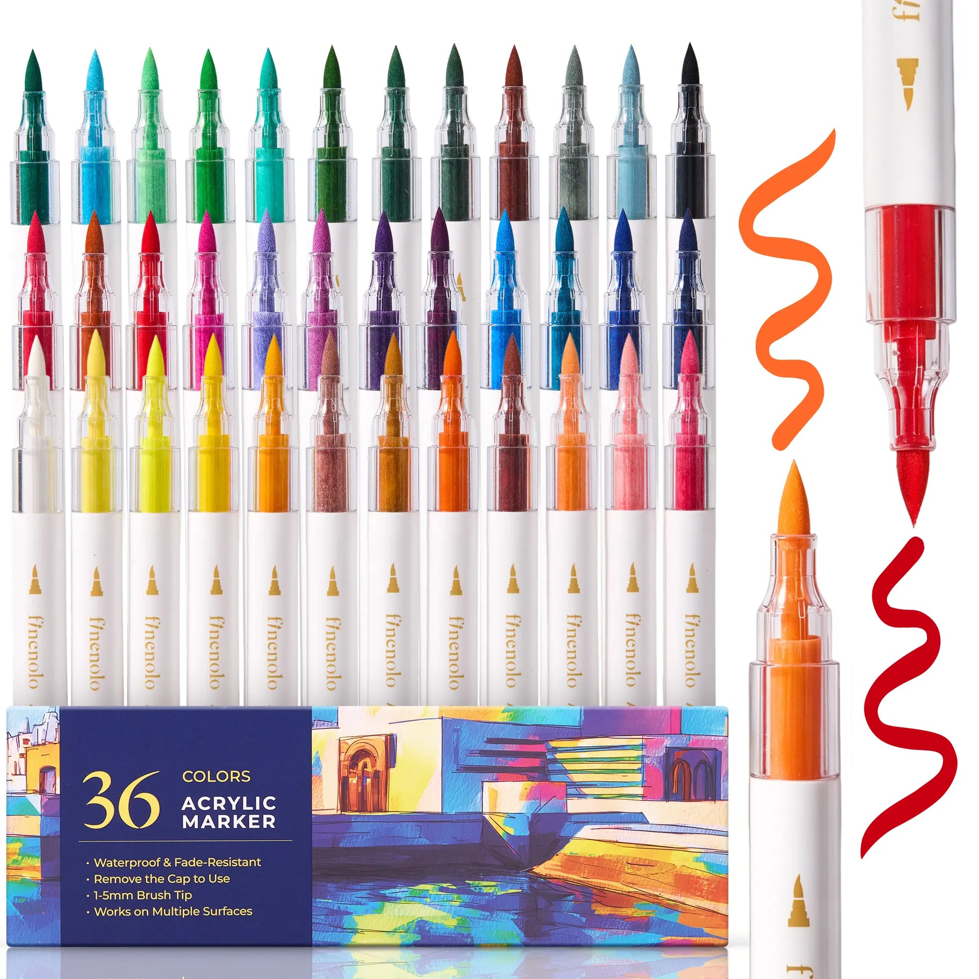 FINENOLO Dual Tip Acrylic Paint Markers Set (24/36/60 Pack) with Portable Stackable Storage Box, Premium Acrylic Paint Pens for Rock Painting, Fabric, Ceramic, Wood, Canvas, DIY Crafts Art Supplies