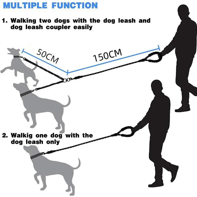 Kigifuture Dual Dog Leash, Double Dog Leash, 360 Swivel No Tangle Walking Leash, Shock Absorbing Bungee for Two Dogs