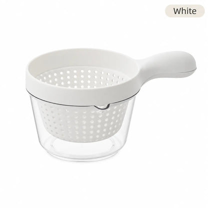 Double-Layer Fruit Drainer Basket with Handle, Macaron Colander Bowl with Transparent Water Container, One-Handed Washing Strainer for Fruits, Vegetables, Berries, Snacks, Kitchen Sink Storage Bowl
