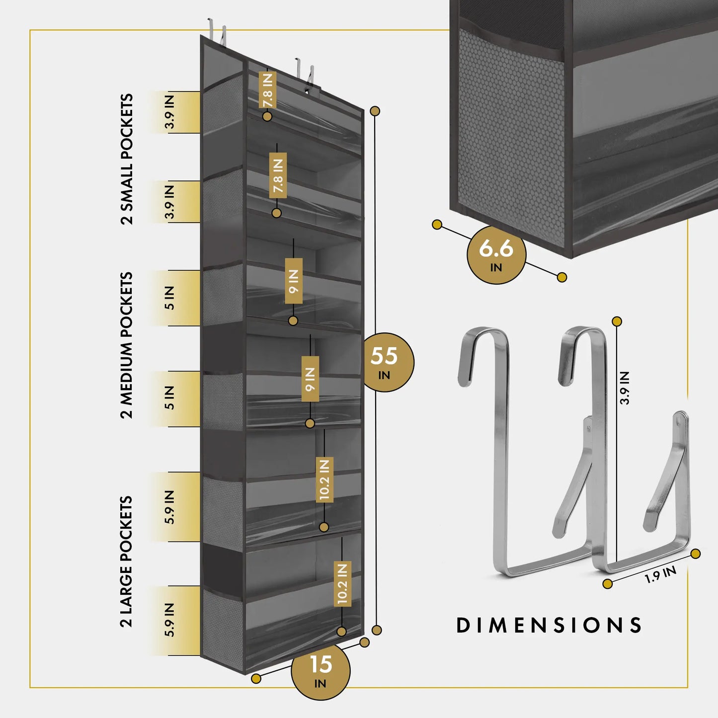 HOMELUX THEORY Heavy Duty over Door Organizer with Multi-Size Pockets & 12 Extra Mesh Side Storage Stable Anti-Tilt Non-Woven Fabric Heavy Weight Capacity