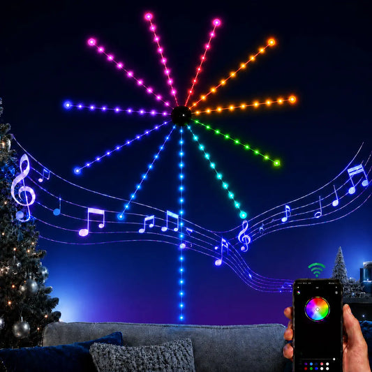 Insane Music Sync Firework Lights, Smart RGB Firework Lights for Parties, Waterproof Durable LED Strip Lights, DIY Room Decor for Bedrooms, Gaming Room, Halloween, Christmas, Birthdays Decoration, 16 Million Colors, Multiple Lighting Modes