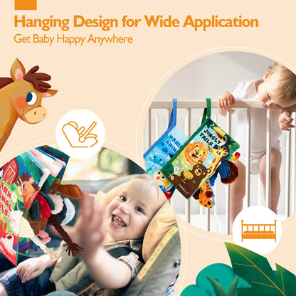 Hahaland Jungly Tails / Farm / Ocean Baby Books 0-6 Months,Infant Tummy Time Toy Sensory Learning Toys 6 to 12 Months, Touch and Feel Cloth Book for 0-3 Month Boy Girl,Baby Shower Birthday Easter Basket Stuffers Gifts