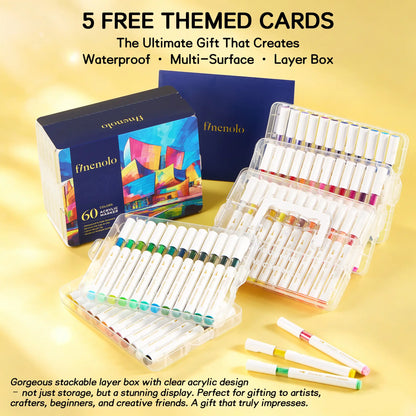 FINENOLO Dual Tip Acrylic Paint Markers Set (24/36/60 Pack) with Portable Stackable Storage Box, Premium Acrylic Paint Pens for Rock Painting, Fabric, Ceramic, Wood, Canvas, DIY Crafts Art Supplies