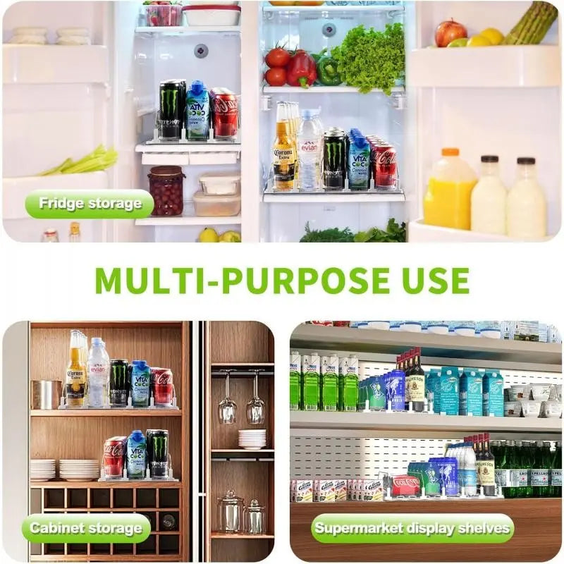 Soda Can Dispenser for Refrigerator, Self-Pushing Drink Organizer, Width Adjustable, Beer Pop Can Water Bottle Dispenser for Fridge