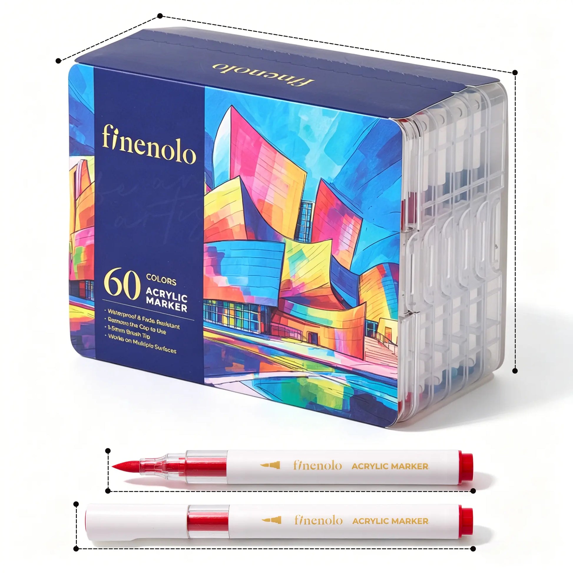 FINENOLO Dual Tip Acrylic Paint Markers Set (24/36/60 Pack) with Portable Stackable Storage Box, Premium Acrylic Paint Pens for Rock Painting, Fabric, Ceramic, Wood, Canvas, DIY Crafts Art Supplies