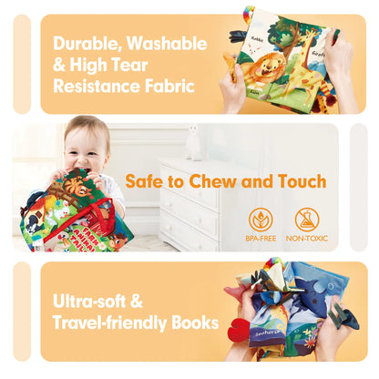 Hahaland Jungly Tails / Farm / Ocean Baby Books 0-6 Months,Infant Tummy Time Toy Sensory Learning Toys 6 to 12 Months, Touch and Feel Cloth Book for 0-3 Month Boy Girl,Baby Shower Birthday Easter Basket Stuffers Gifts