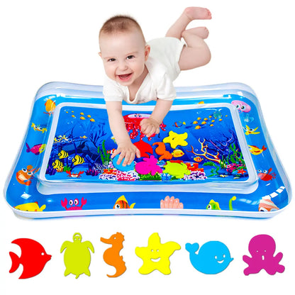Inflatable Rectangle Tummy Time Water Mat for Infants 3-24 Months, Baby Toys with Seabed Patterns & Marine Animals, Bpa-Free Leak-Proof Sensory Toy for Pool Water Play