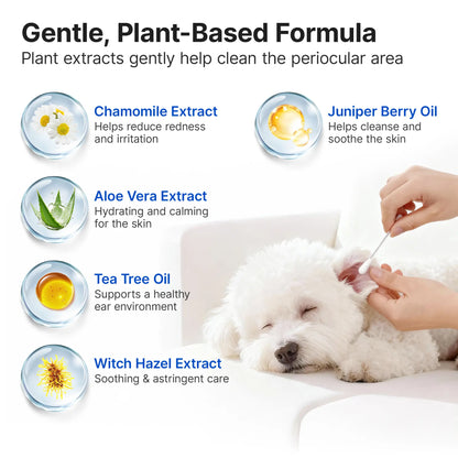 Pawfirst Single-Use Pet Ear Cleaner Swabs (100 Pack) - Break-To-Release Wax Removal & Odor Remover with Aloe, Witch Hazel & Chamomile for Dogs & Cats