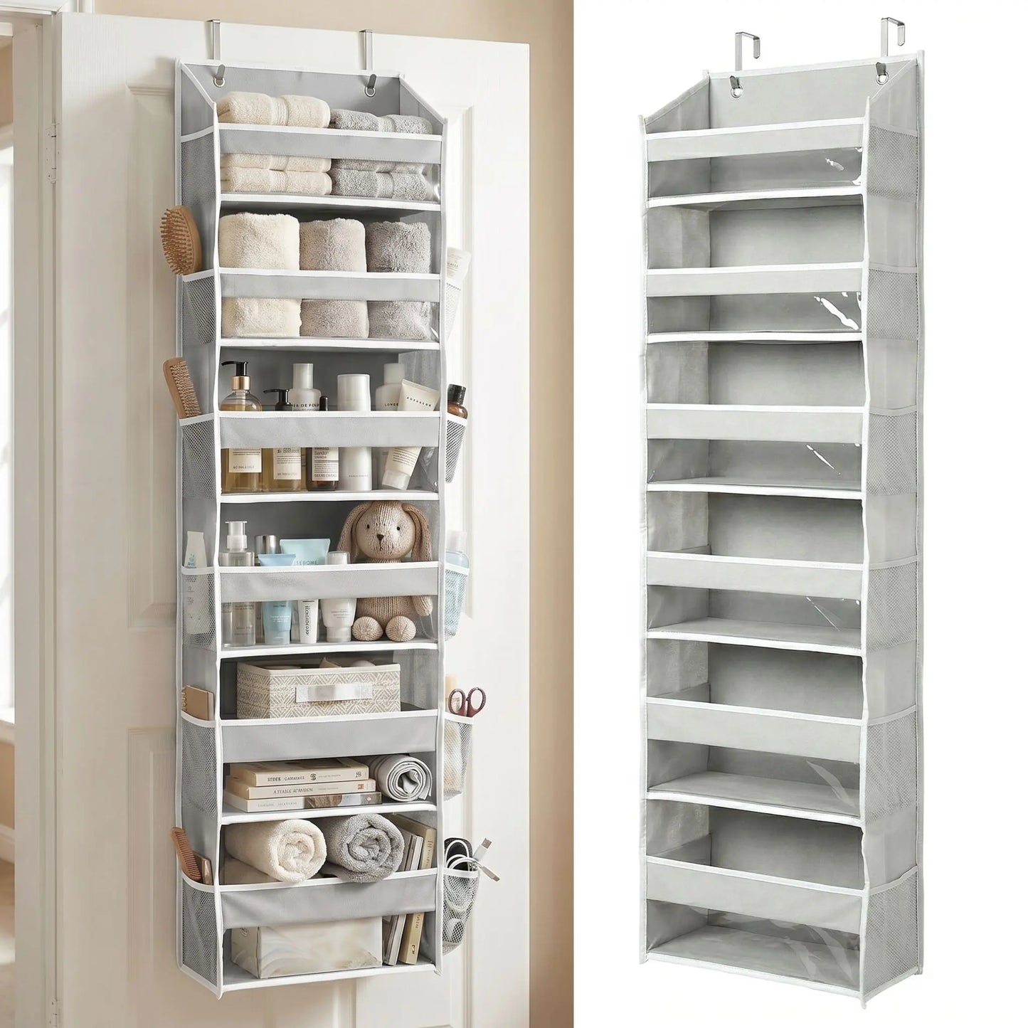 HOMELUX THEORY Heavy Duty over Door Organizer with Multi-Size Pockets & 12 Extra Mesh Side Storage Stable Anti-Tilt Non-Woven Fabric Heavy Weight Capacity
