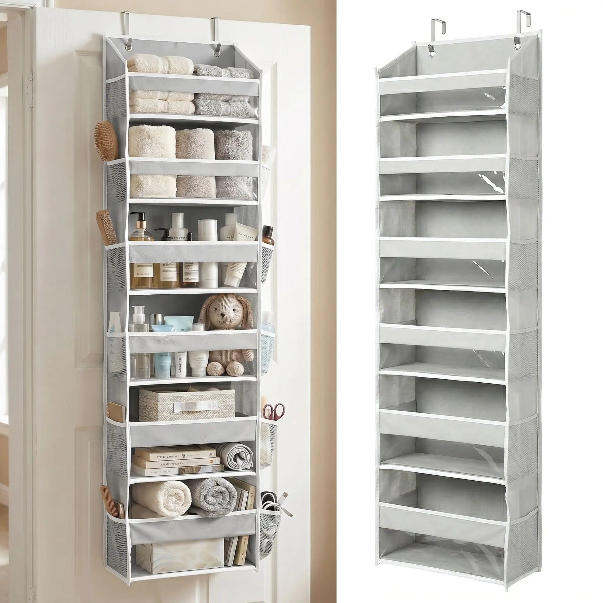 HOMELUX THEORY Heavy Duty over Door Organizer with Multi-Size Pockets & 12 Extra Mesh Side Storage Stable Anti-Tilt Non-Woven Fabric Heavy Weight Capacity