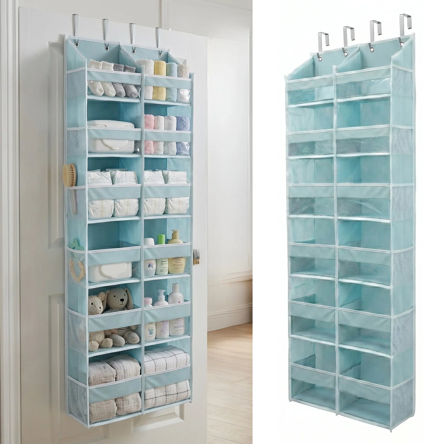 HOMELUX THEORY Heavy Duty over Door Organizer with Multi-Size Pockets & 12 Extra Mesh Side Storage Stable Anti-Tilt Non-Woven Fabric Heavy Weight Capacity
