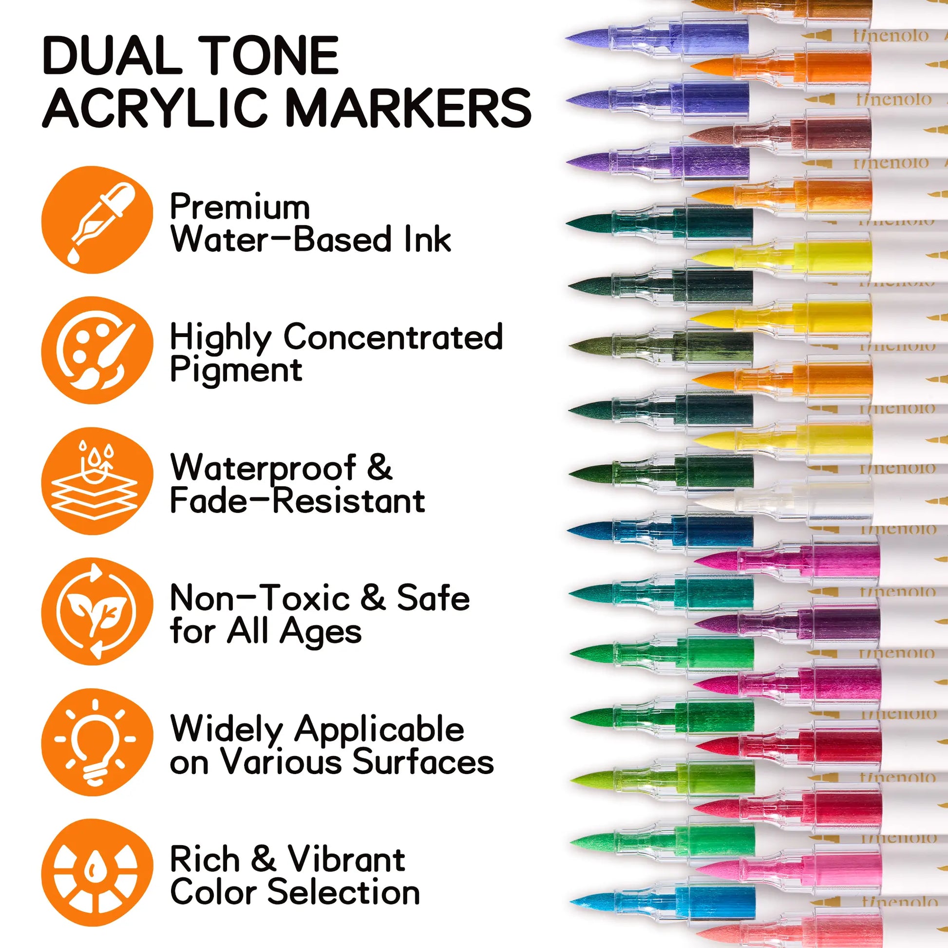 FINENOLO Dual Tip Acrylic Paint Markers Set (24/36/60 Pack) with Portable Stackable Storage Box, Premium Acrylic Paint Pens for Rock Painting, Fabric, Ceramic, Wood, Canvas, DIY Crafts Art Supplies