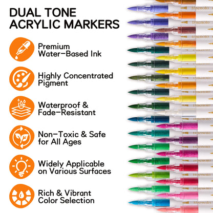 FINENOLO Dual Tip Acrylic Paint Markers Set (24/36/60 Pack) with Portable Stackable Storage Box, Premium Acrylic Paint Pens for Rock Painting, Fabric, Ceramic, Wood, Canvas, DIY Crafts Art Supplies