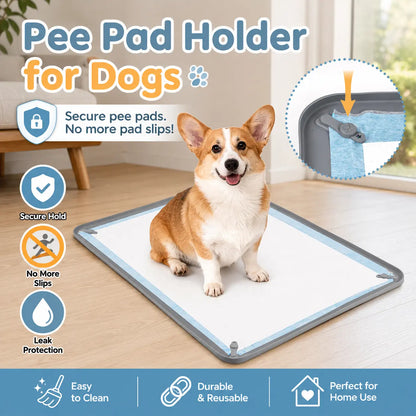 Pee Pad Holder for Dogs, Non-Slip Silicone Puppy Potty Training Tray with 4 Magnetic Clips & Leak-Proof Raised Edge, Dog Pee Pad Holder for Home Indoor Floor Protection, Puppy Essentials