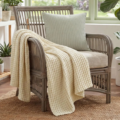 Bedsure Cooling Bamboo Waffle Blanket - Lightweight Breathable Cotton Blanket of Rayon Derived from Bamboo for Hot Sleepers, Luxury Throws for Bed, Couch and Sofa
