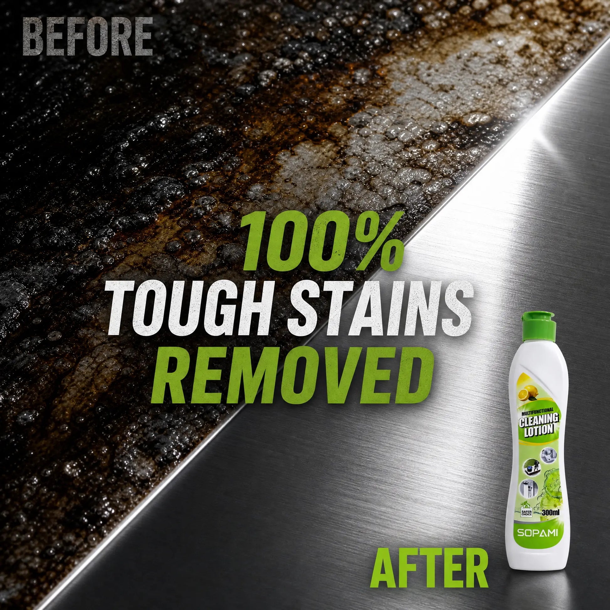 SOPAMI Multifunctional Cleaning Lotion 300Ml Creamy No Scratch Formula Removes Tough Stains Suitable for Kitchen Bathroom Metal and Ceramic Surfaces Gentle on Skin