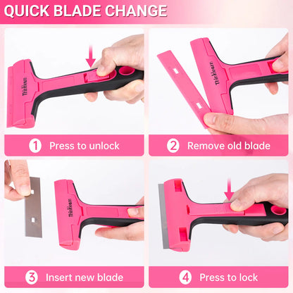 【Dealsforyou】 THINKLEARN 3-In-1 Scraper Tool Set, 3-Pack Pink Razor Scrapers with 40 Replacement Blades, Ideal for Removing Stickers, Adhesive, Caulk, and Cleaning Glass Surfaces