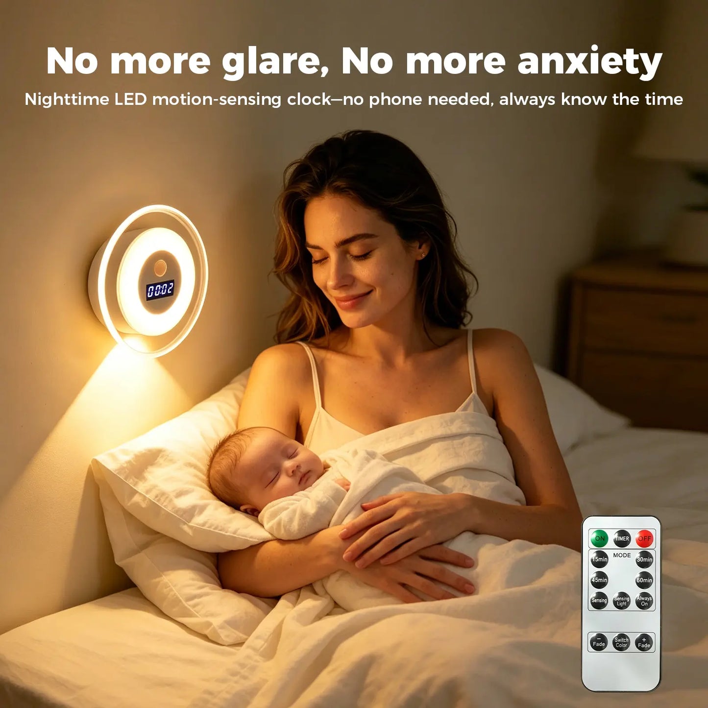 LED Smart Remote-Controlled Clock Motion Sensor Light, Wall Lamp, Rechargeable Night Light, Hill-Shaped Spotlight, 3 Color Temperatures, Dimmable, Magnetic Mounting, Suitable for Bedrooms, Nurseries, Bathrooms, Closets, Stairwells, Wardrobes, and Hallways