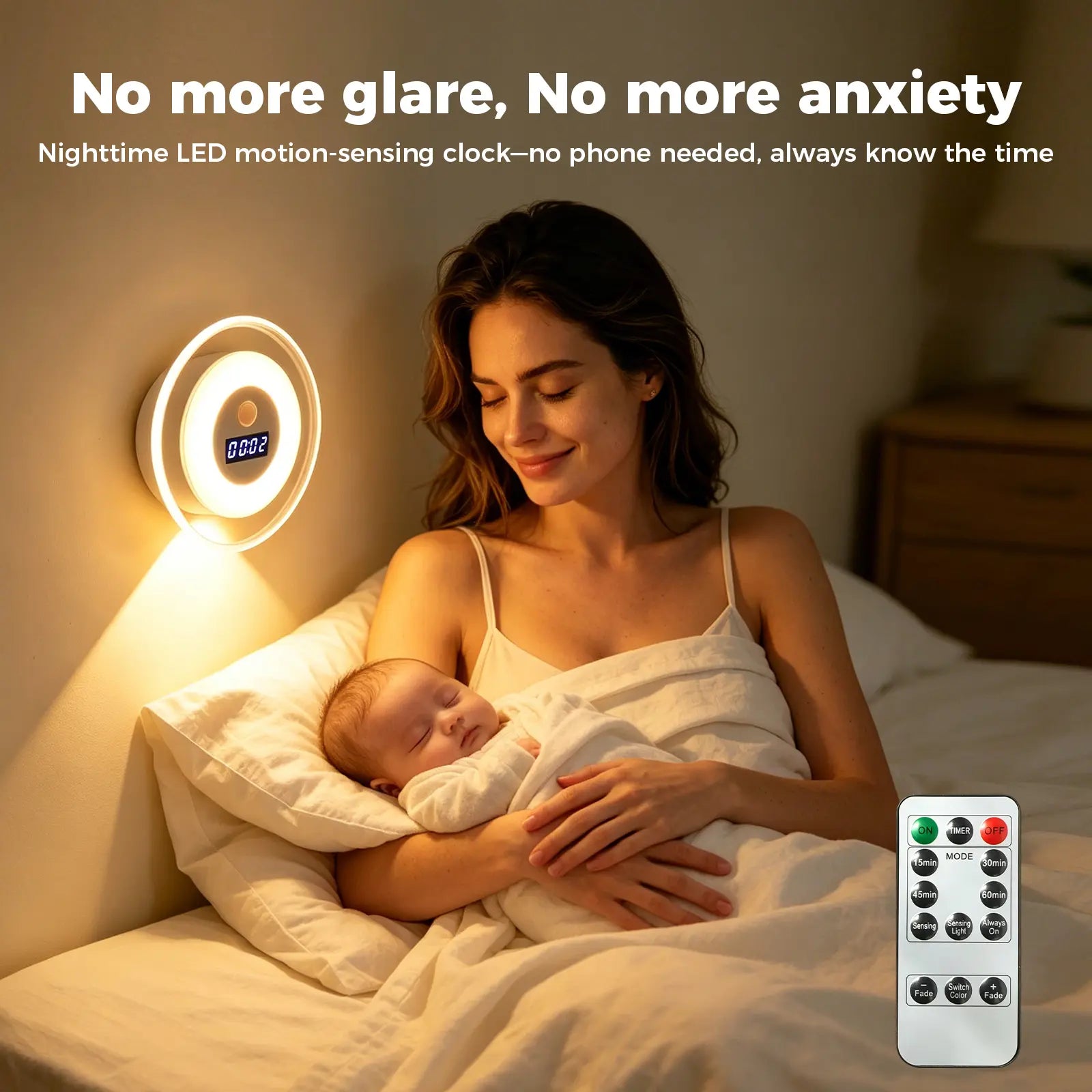 LED Smart Remote-Controlled Clock Motion Sensor Light, Wall Lamp, Rechargeable Night Light, Hill-Shaped Spotlight, 3 Color Temperatures, Dimmable, Magnetic Mounting, Suitable for Bedrooms, Nurseries, Bathrooms, Closets, Stairwells, Wardrobes, and Hallways