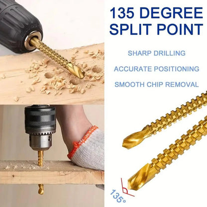 Titanium-Plated High-Speed Steel Drill Bits Set Metalworking & Wood Drilling Sharp Serrated Design Anti-Rust Coating Power Tool Accessories