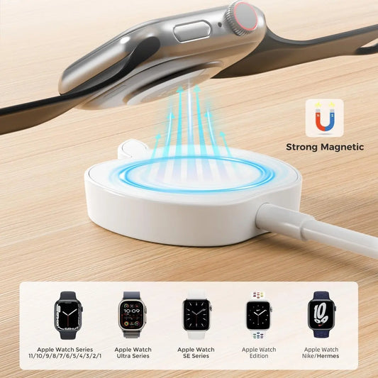 Apple-Shaped Magnetic Fast Charger for Apple Watch - Low-Key Nightstand Essential, Strong Magnetic Snap, 2.5W Stable Charging, Compatible with All Iwatch Series
