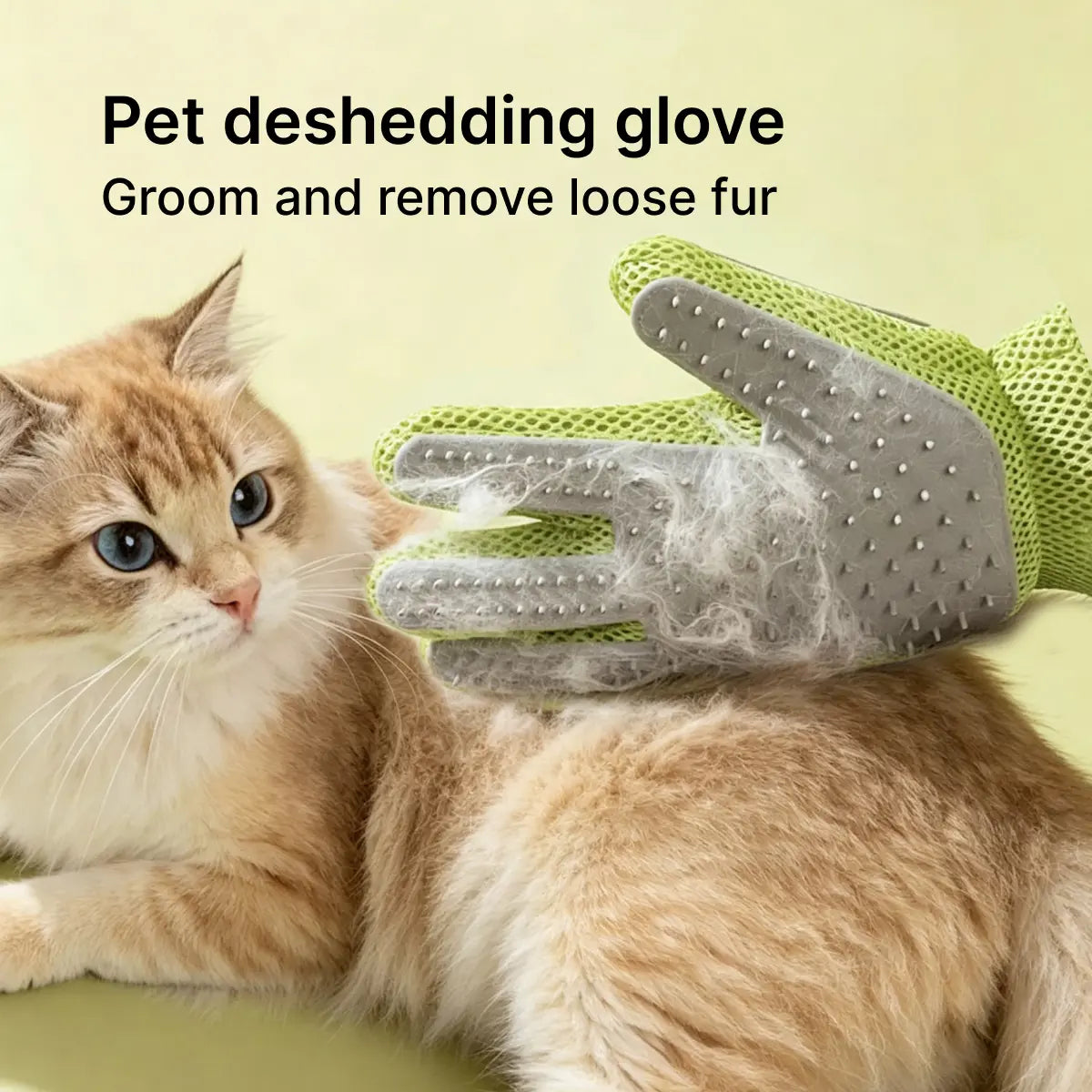 Double-Sided Cat Grooming Glove – Remove Loose Fur While You Pet, Breathable Mesh + Soft Silicone Bristles, Peel & Clean, Available in Avocado Green & Cloud Blue (9.4" X 6.3")