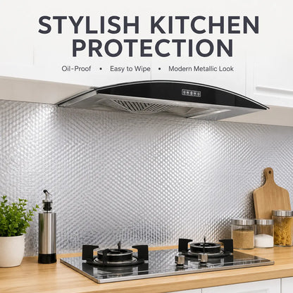 Self-Adhesive Aluminum Foil Kitchen Backsplash Wallpaper, 15.7 X 118 Inch Oil-Proof Waterproof Peel and Stick Countertop Cabinet Drawer Liner, Heat Resistant Easy Clean Silver Contact Paper