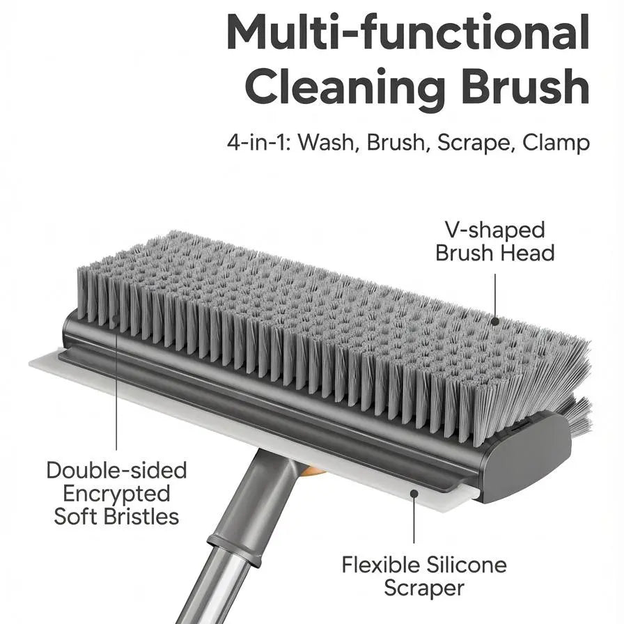 S 3-In-1 Telescopic Floor Brush & Squeegee: Effortless Grout & Tile Cleaning for Bathroom, Garage, and Decks - No More Bending Over!