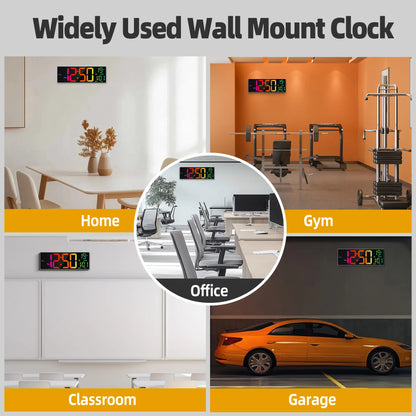 LEIKE 16.2" LED Digital Wall Clock with Remote Control, Dual Alarm, 8 RGB Colors, Auto DST, Temperature