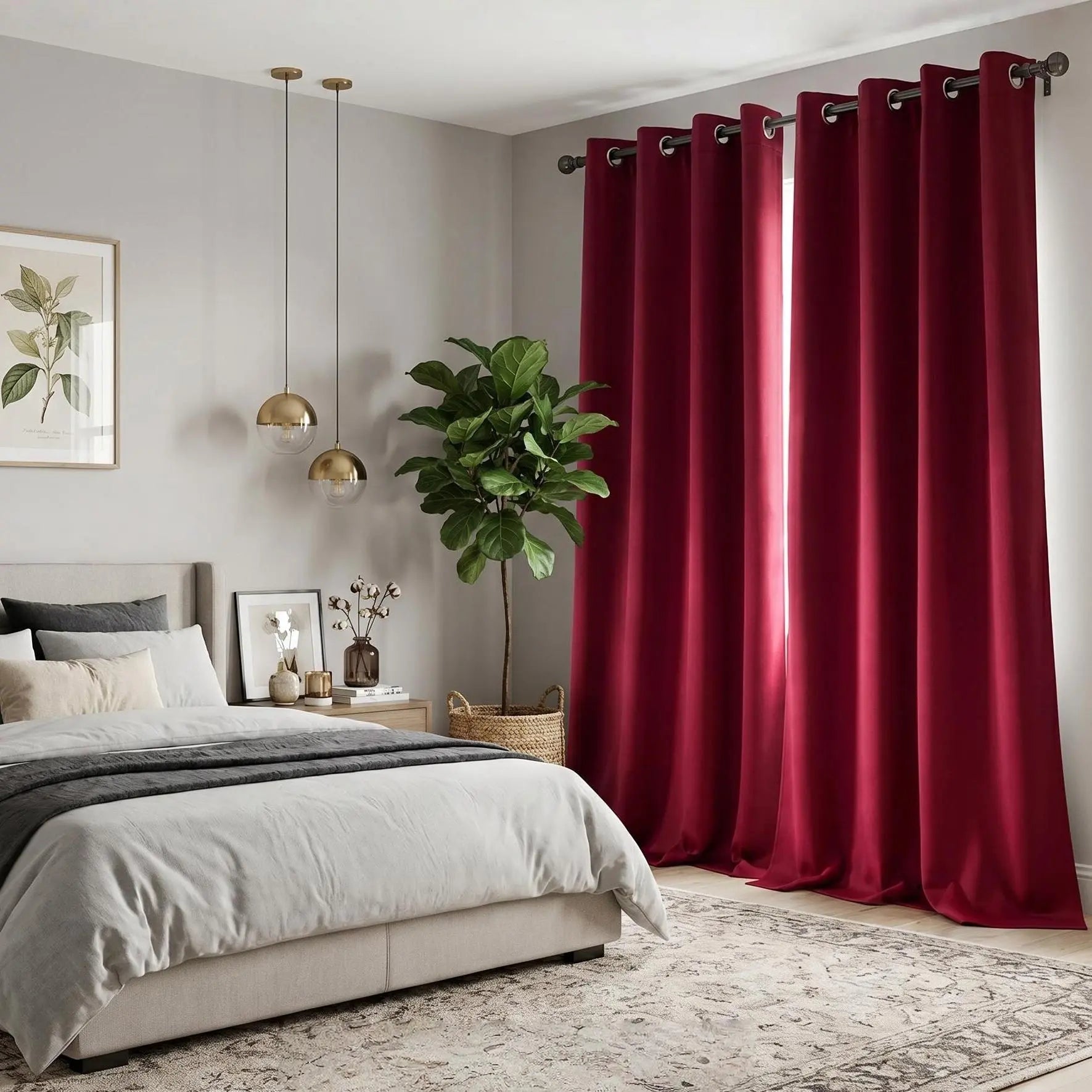 2-Panel 52"X84" Solid Full Blackout Grommet Curtains, Light-Blocking Window Drapes for Home Decoration, Model FT2599 QF222, Blackout Curtains