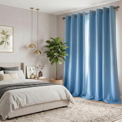 2-Panel 52"X84" Solid Full Blackout Grommet Curtains, Light-Blocking Window Drapes for Home Decoration, Model FT2599 QF222, Blackout Curtains