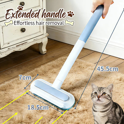 4-In-1 Long Handle Pet Fur Remover Brush & Washable Cleaning Gloves Set, Indoor Pet Hair Removal Lint Cleaner
