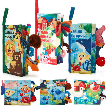 Hahaland Jungly Tails / Farm / Ocean Baby Books 0-6 Months,Infant Tummy Time Toy Sensory Learning Toys 6 to 12 Months, Touch and Feel Cloth Book for 0-3 Month Boy Girl,Baby Shower Birthday Easter Basket Stuffers Gifts