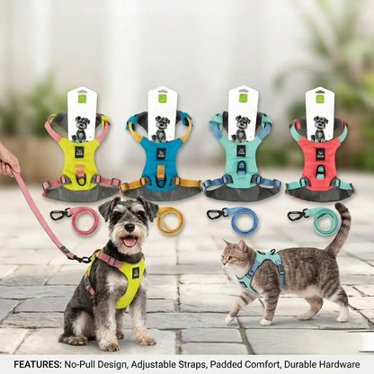 Adjustable Harness & Leash Set for Small/Medium Dogs, Cats,Lightweight Breathable Polyester, Reflective Trim, Durable Tear-Resistant Woven Webbing, Anti-Chafe Design for Daily Walks & Training.Suitable for Cats, Dogs, and All Pets!