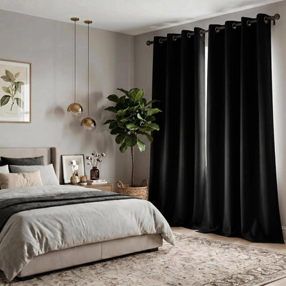 2-Panel 52"X84" Solid Full Blackout Grommet Curtains, Light-Blocking Window Drapes for Home Decoration, Model FT2599 QF222, Blackout Curtains