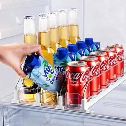 Soda Can Dispenser for Refrigerator, Self-Pushing Drink Organizer, Width Adjustable, Beer Pop Can Water Bottle Dispenser for Fridge