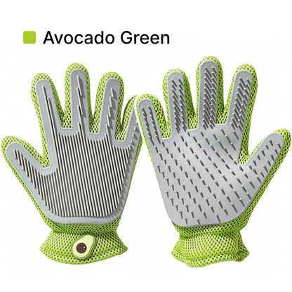 Double-Sided Cat Grooming Glove – Remove Loose Fur While You Pet, Breathable Mesh + Soft Silicone Bristles, Peel & Clean, Available in Avocado Green & Cloud Blue (9.4" X 6.3")