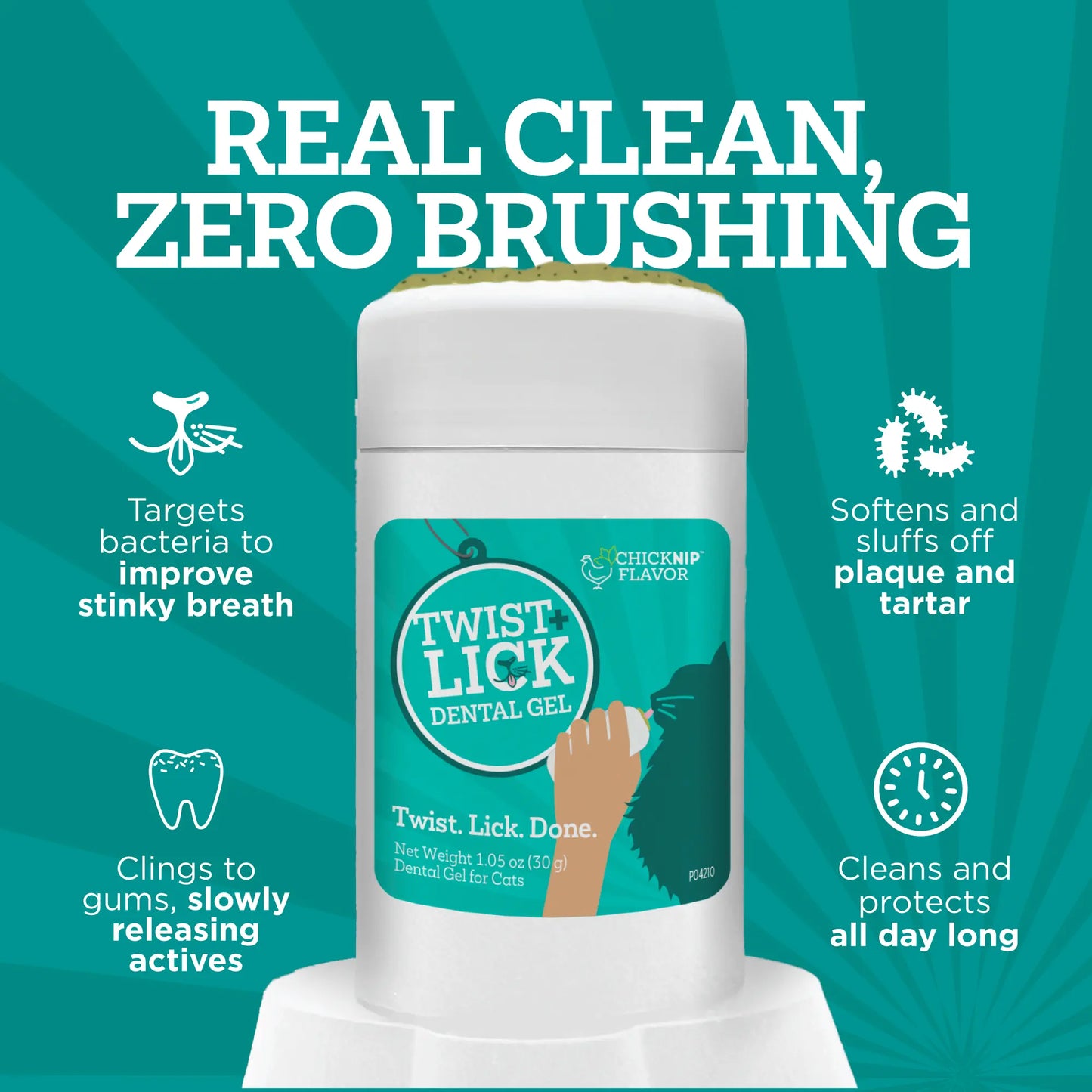 Twist + Lick Dental Gel for Cats, Cleans Teeth and Freshens Breath for 24 Hours, Cat Nip Flavor, 30 Day Supply