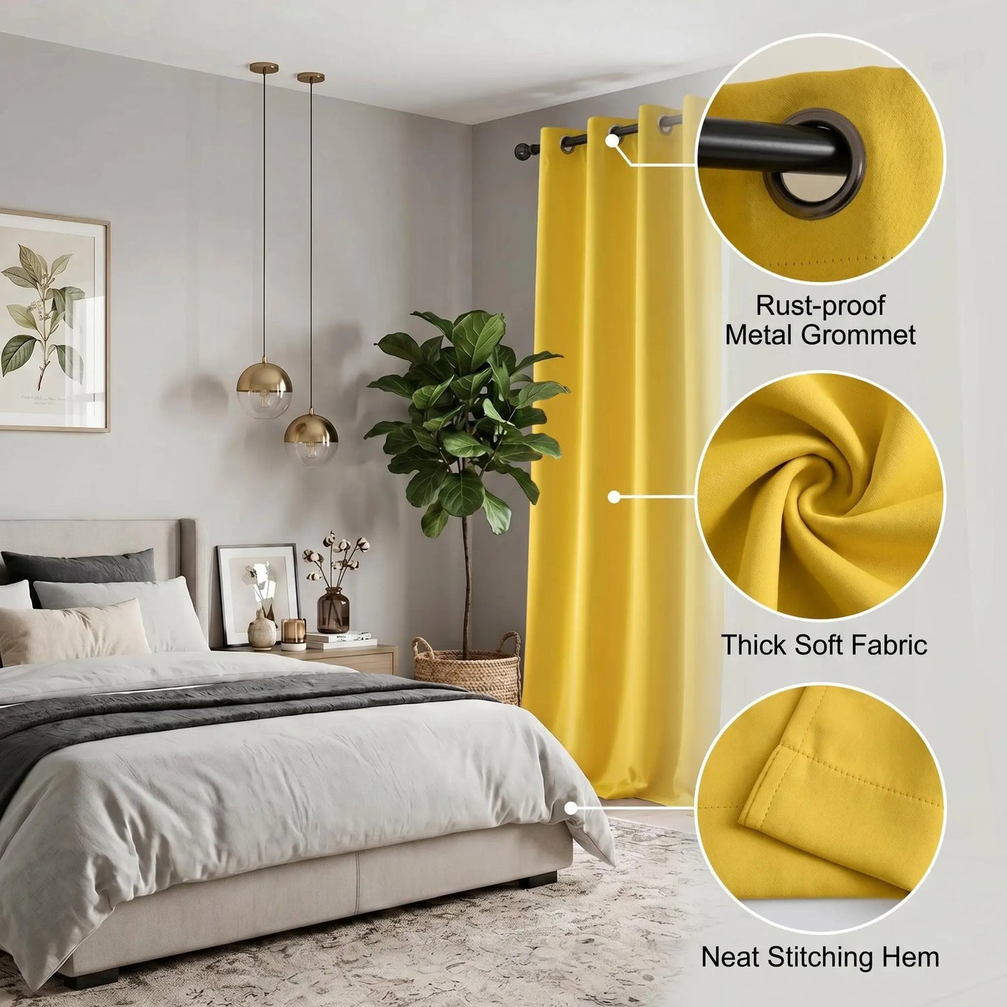 2-Panel 52"X84" Solid Full Blackout Grommet Curtains, Light-Blocking Window Drapes for Home Decoration, Model FT2599 QF222, Blackout Curtains
