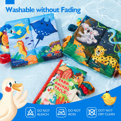Hahaland Jungly Tails / Farm / Ocean Baby Books 0-6 Months,Infant Tummy Time Toy Sensory Learning Toys 6 to 12 Months, Touch and Feel Cloth Book for 0-3 Month Boy Girl,Baby Shower Birthday Easter Basket Stuffers Gifts