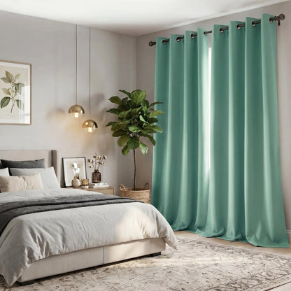 2-Panel 52"X84" Solid Full Blackout Grommet Curtains, Light-Blocking Window Drapes for Home Decoration, Model FT2599 QF222, Blackout Curtains