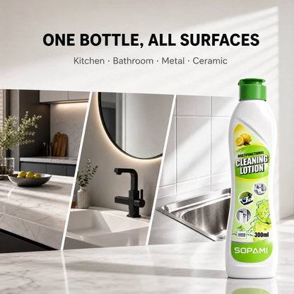 SOPAMI Multifunctional Cleaning Lotion 300Ml Creamy No Scratch Formula Removes Tough Stains Suitable for Kitchen Bathroom Metal and Ceramic Surfaces Gentle on Skin
