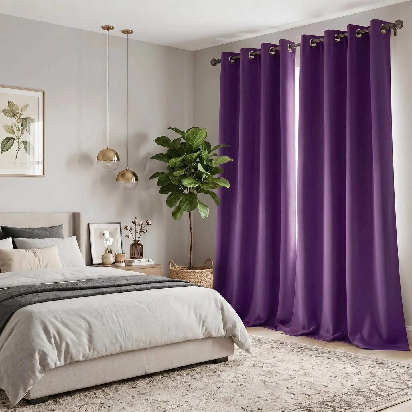 2-Panel 52"X84" Solid Full Blackout Grommet Curtains, Light-Blocking Window Drapes for Home Decoration, Model FT2599 QF222, Blackout Curtains
