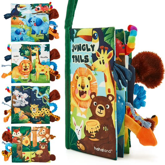 Hahaland Jungly Tails / Farm / Ocean Baby Books 0-6 Months,Infant Tummy Time Toy Sensory Learning Toys 6 to 12 Months, Touch and Feel Cloth Book for 0-3 Month Boy Girl,Baby Shower Birthday Easter Basket Stuffers Gifts